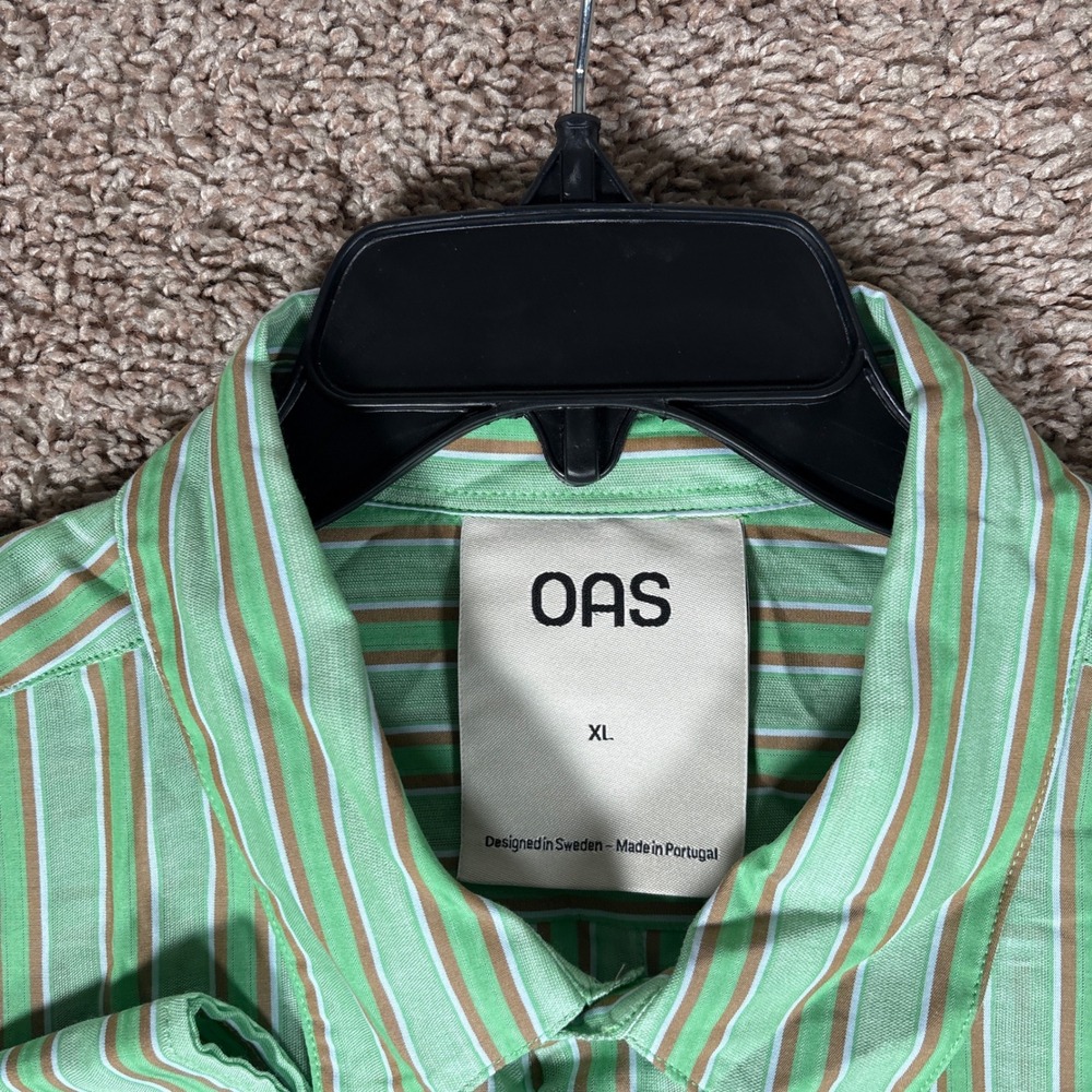 OAS Sunshade Piano Shirt XL Green Striped Cotton Tencel Button Down Portugal - Picture 3 of 9